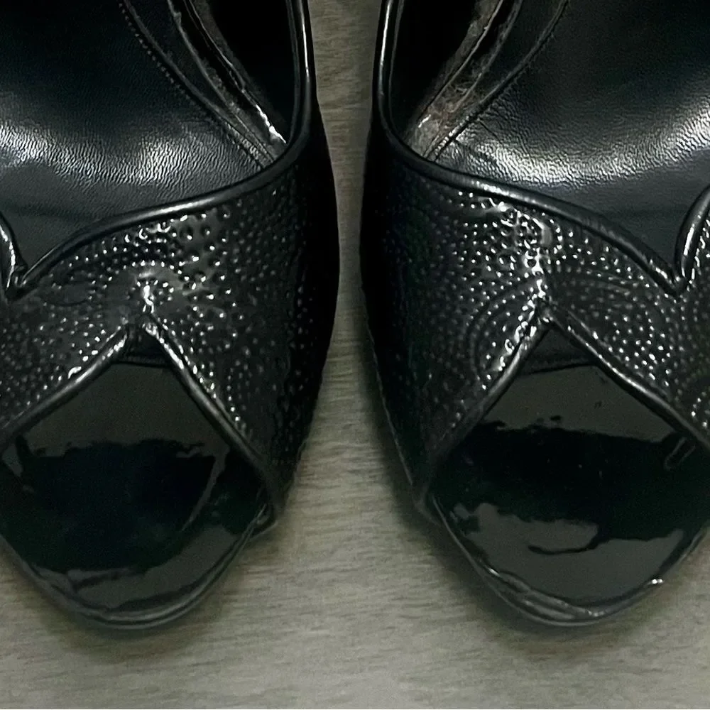 Alexander McQueen Leather Designer Stiletto Heels Womens 8 Black Paisley Luxury